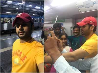 Actor Nithin takes metro to avoid traffic