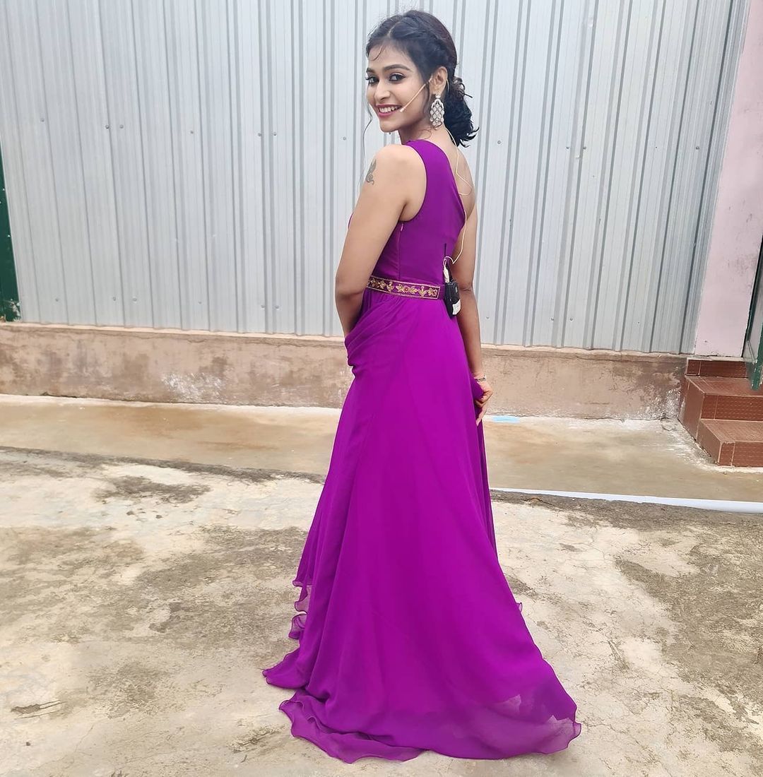 Dharsha Gupta violet color dress Stills
